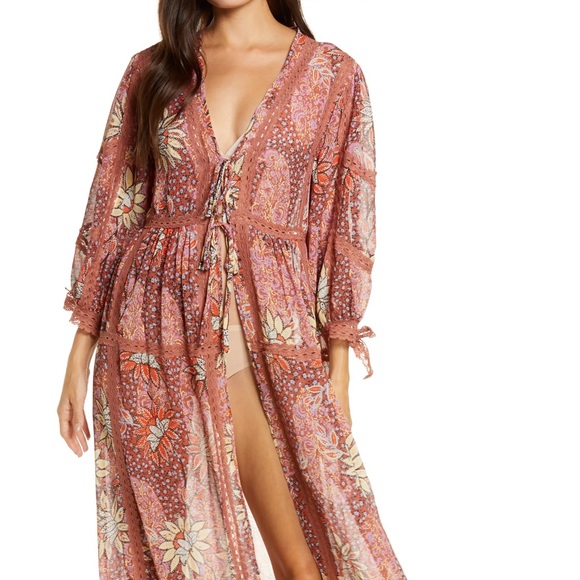 Free People Other - Free People Lace Inset Maxi Kimono Robe XS